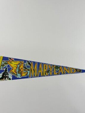 Vintage Maryland Souvenir Felt Pennant Blue & Yellow State Map Design
